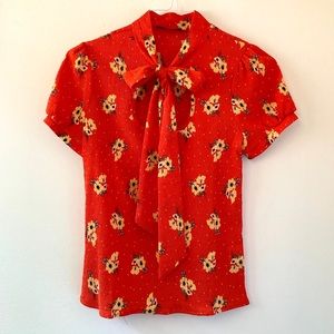 SHEIN bow tie floral blouse